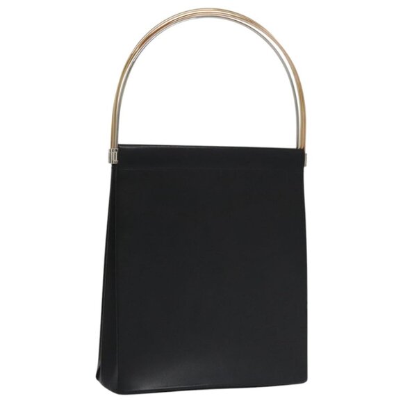 CARTIER Hand Bag Leather Black Gold Silver Auth - Picture 3 of 15